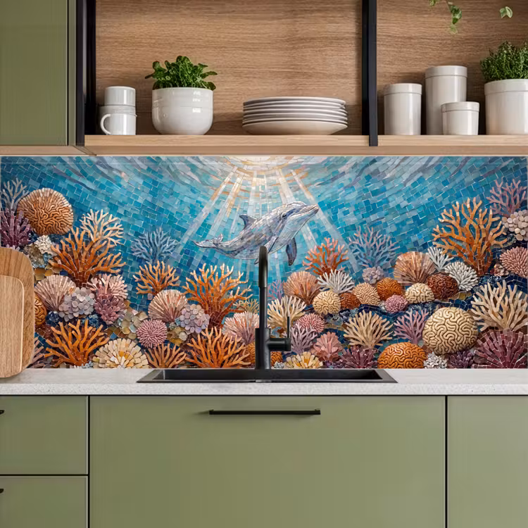 Dieren - Mozaïek - Oceaan - Koraal - Blauw keuken achterwand 2 middel -sfeer3