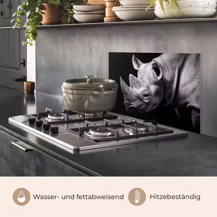 Dieren - Neushoorn - Zwart - Wit - Portret keuken achterwand spatscherm klein -usp_DE
