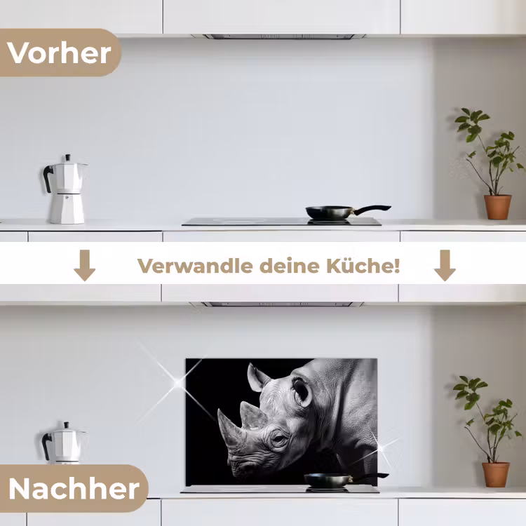 Dieren - Neushoorn - Zwart - Wit - Portret keuken achterwand spatscherm klein -voor_na_DE