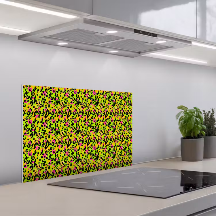 Dieren - Neon - Groen - Panterprint keuken achterwand spatscherm klein 900 -3d_schuin