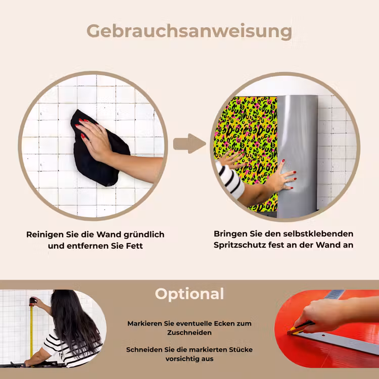 Dieren - Neon - Groen - Panterprint keuken achterwand spatscherm klein 900 -gebruiksaanwijzing_DE