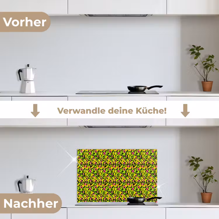 Dieren - Neon - Groen - Panterprint keuken achterwand spatscherm klein 900 -voor_na_DE