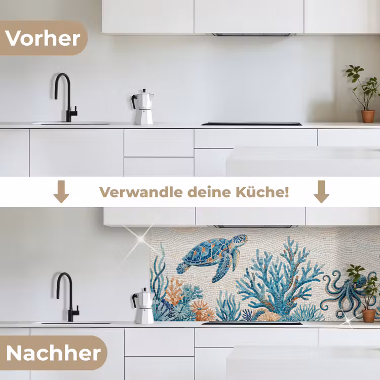 Dieren - Onderwater - Natuur - Mozaïek - Blauw keuken achterwand 2 middel -voor-na_DE