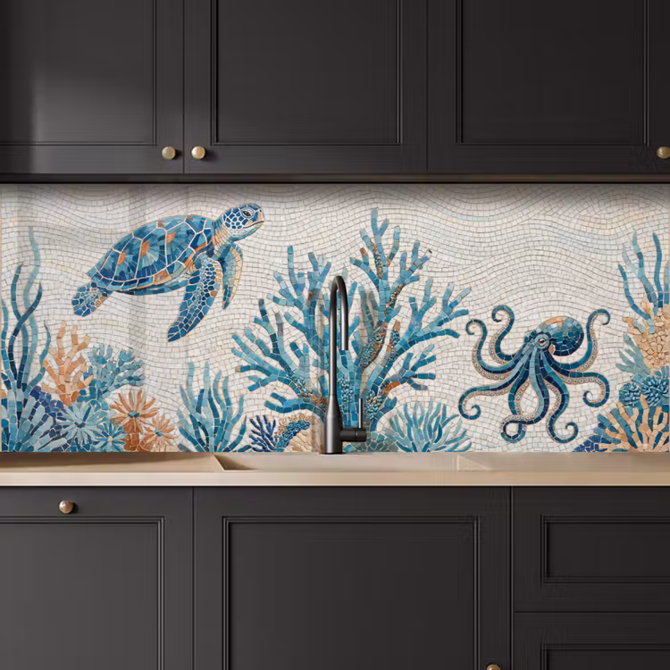 Dieren - Onderwater - Natuur - Mozaïek - Blauw keuken achterwand 2 middel -sfeer1
