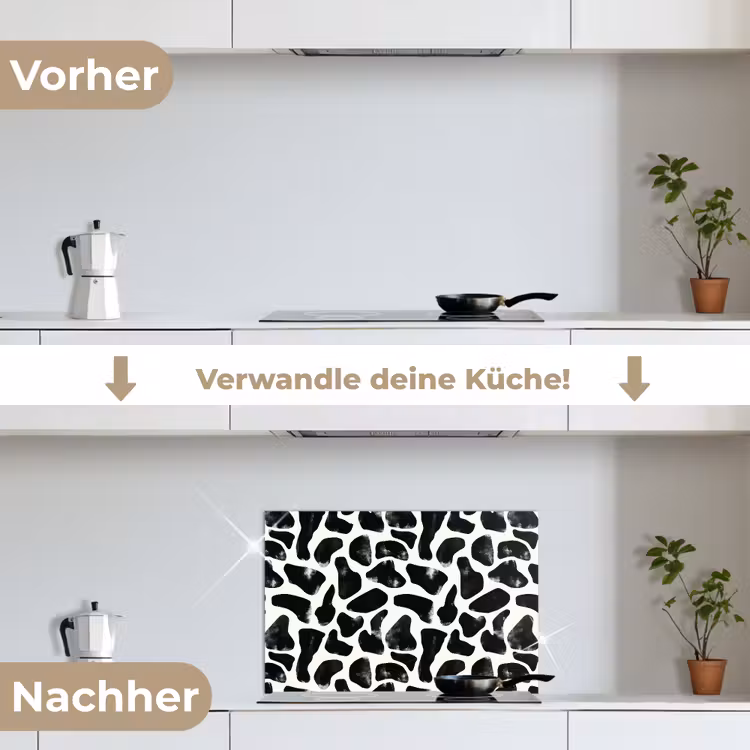 Dierenpatroon - Vlekken - Zwart - Wit keuken achterwand spatscherm klein 900 -voor_na_DE
