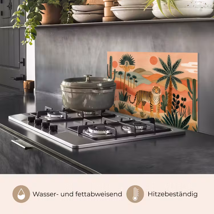 Tijger - Palmen - Cactus - Oranje keuken achterwand spatscherm klein -usp_DE