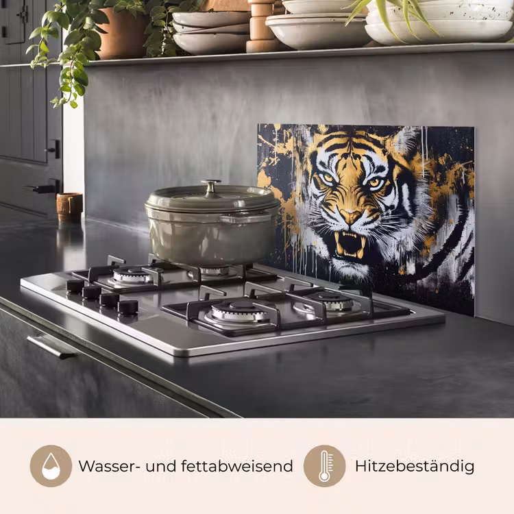 Tijger - Verfspatten - Goud keuken achterwand spatscherm klein -usp_DE