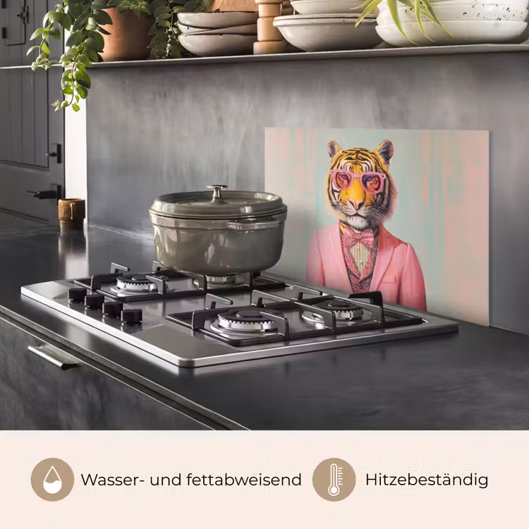 Tijger - Strik - Jasje - Roze keuken achterwand spatscherm klein -usp_DE