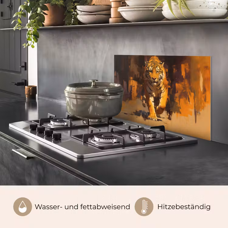 Tijger - Geschilderd - Oranje - Penseelstreken keuken achterwand spatscherm klein -usp_DE