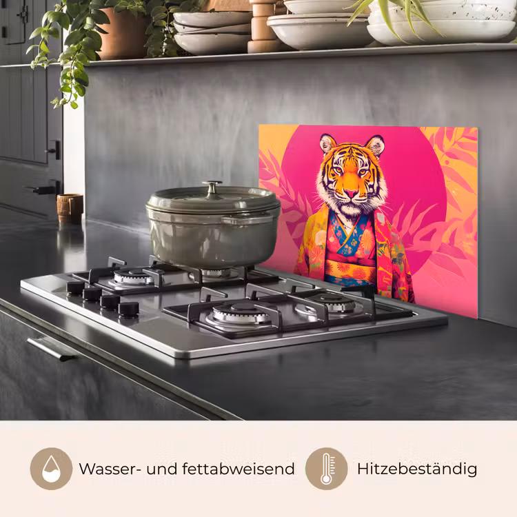 Tijger - Kimono - Planten - Roze keuken achterwand spatscherm klein -usp_DE