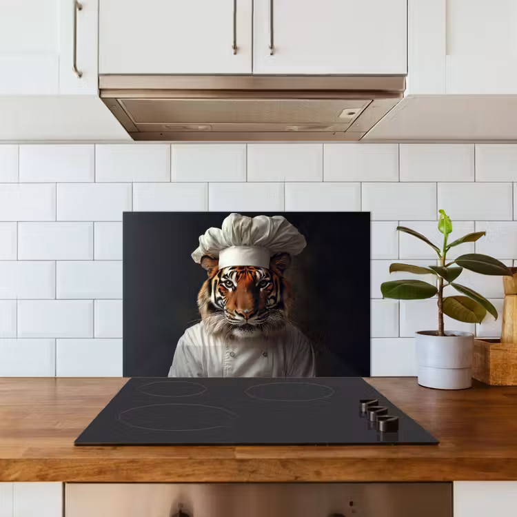 Tijger - Kokskleding - Bruin keuken achterwand spatscherm klein -sfeer2