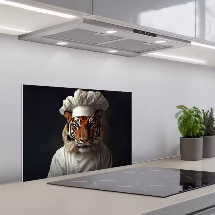 Tijger - Kokskleding - Bruin keuken achterwand spatscherm klein -3d_schuin