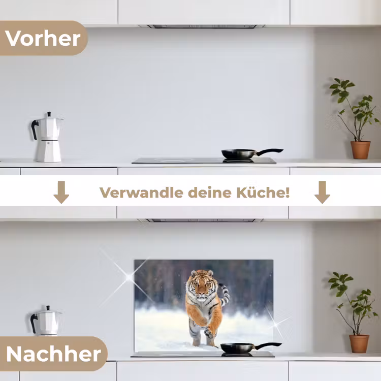 Tijger - Landschap - Sneeuw - Winter - Dieren keuken achterwand spatscherm klein -voor_na_DE