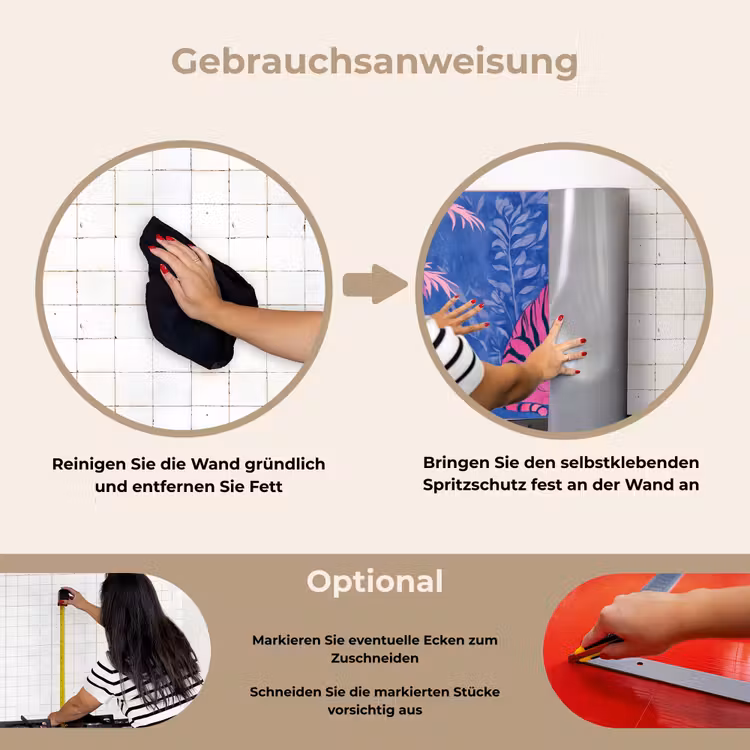Tijger - Roze - Bladeren - Jungle keuken achterwand spatscherm klein -gebruiksaanwijzing_DE