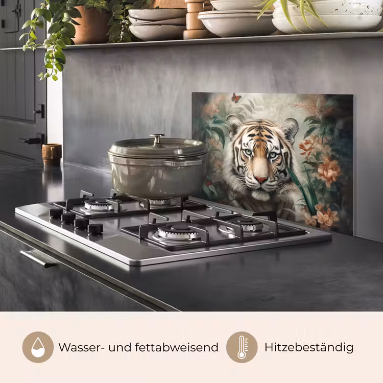 Tijger - Vlinders - Dieren - Jungle - Bloemen keuken achterwand spatscherm klein -usp_DE