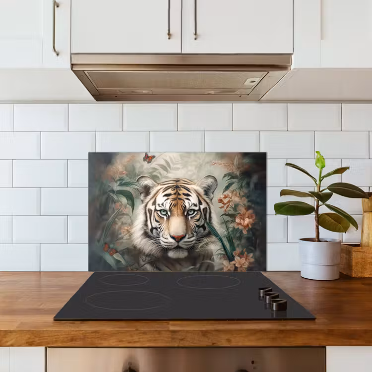 Tijger - Vlinders - Dieren - Jungle - Bloemen keuken achterwand spatscherm klein -sfeer2