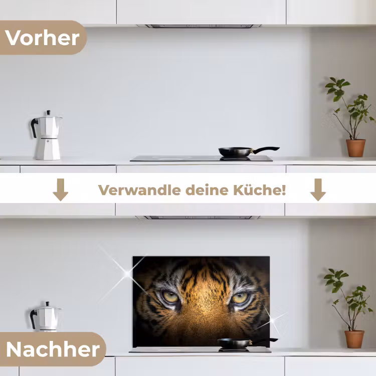 Tijger - Zwart - Dier keuken achterwand spatscherm klein -voor_na_DE