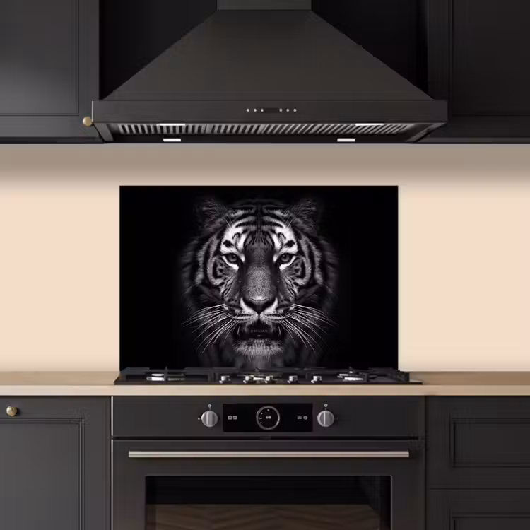 Tijger - Dieren - Zwart - Wit - Portret - Wild keuken achterwand spatscherm klein -sfeer1