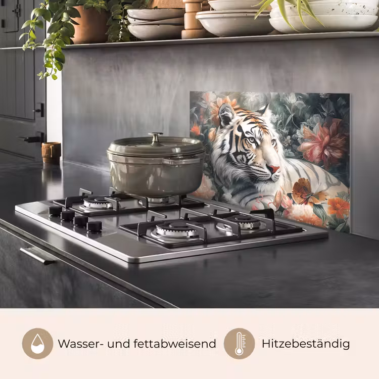 Tijger - Wilde dieren - Bloemen - Jungle keuken achterwand spatscherm klein -usp_DE