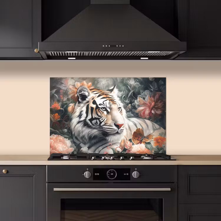 Tijger - Wilde dieren - Bloemen - Jungle keuken achterwand spatscherm klein -sfeer1