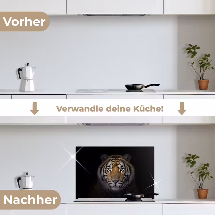 Tijger - Wilde dieren - Portret - Zwart - Dieren keuken achterwand spatscherm klein -voor_na_DE