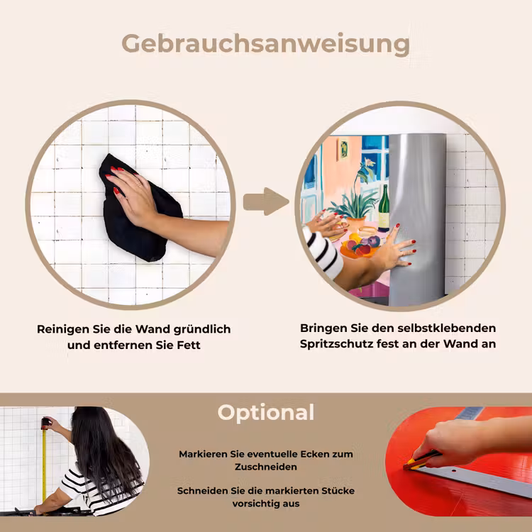 Tafel - Wijn - Fruit keuken achterwand spatscherm klein -gebruiksaanwijzing_DE