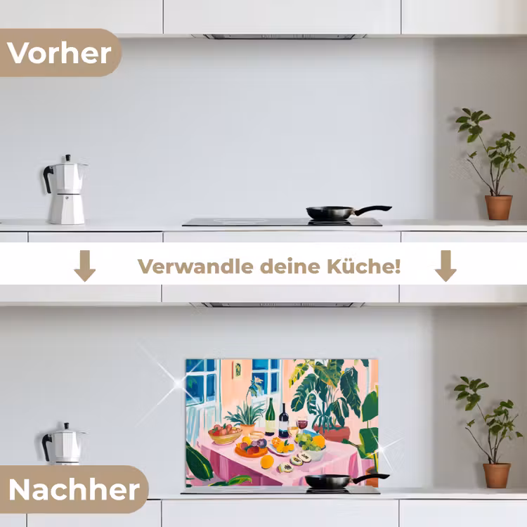 Tafel - Wijn - Fruit keuken achterwand spatscherm klein -voor_na_DE