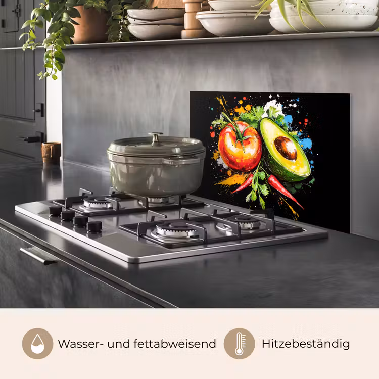 Tomaat - Avocado - Peper - Graffiti - Verf - Modern keuken achterwand spatscherm klein -usp_DE