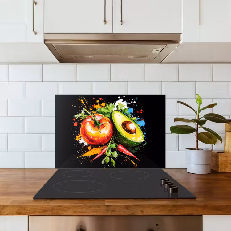 Tomaat - Avocado - Peper - Graffiti - Verf - Modern keuken achterwand spatscherm klein -sfeer2