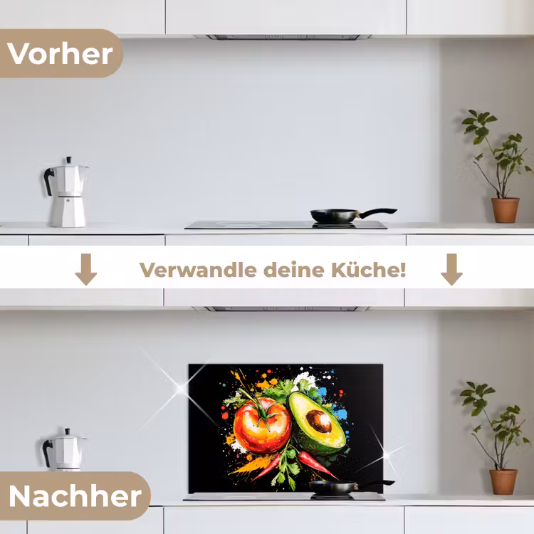 Tomaat - Avocado - Peper - Graffiti - Verf - Modern keuken achterwand spatscherm klein -voor_na_DE