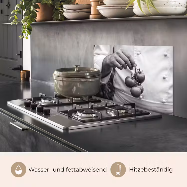 Tomaten - Chef - Zwart - Wit keuken achterwand spatscherm klein -usp_DE