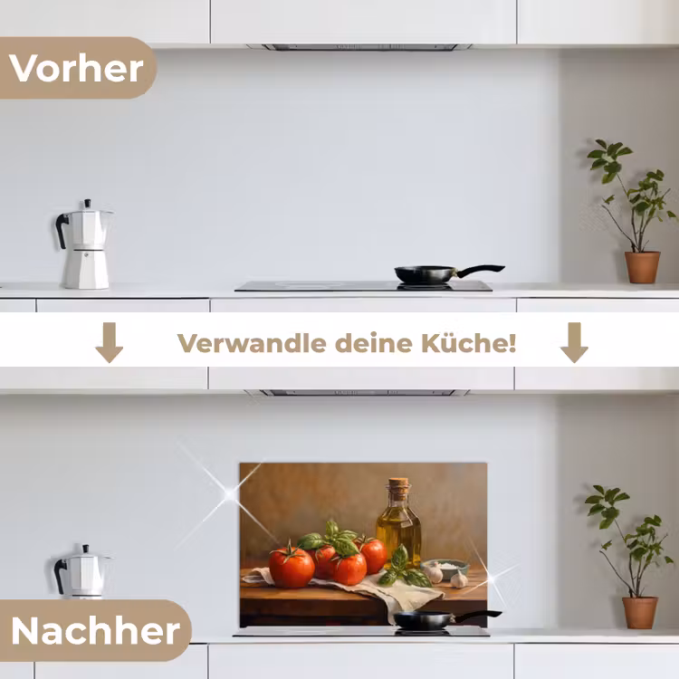 Tomaten - Olijfolie - Stilleven keuken achterwand spatscherm klein -voor_na_DE