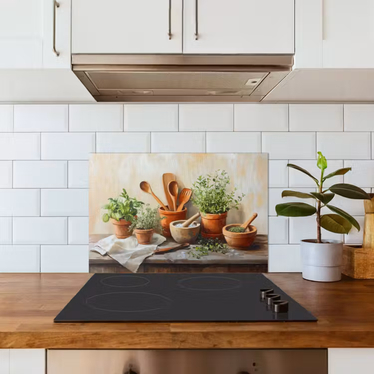 Potten - Kruiden - Hout keuken achterwand spatscherm klein -sfeer2