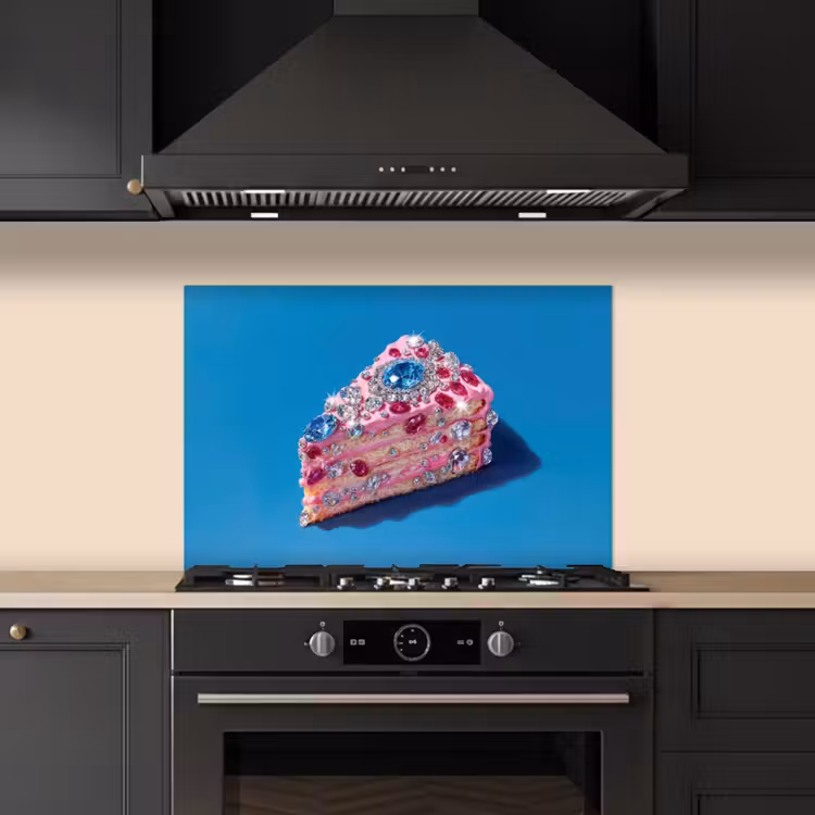 Taart - Edelstenen - Glitters - Roze keuken achterwand spatscherm klein -sfeer1