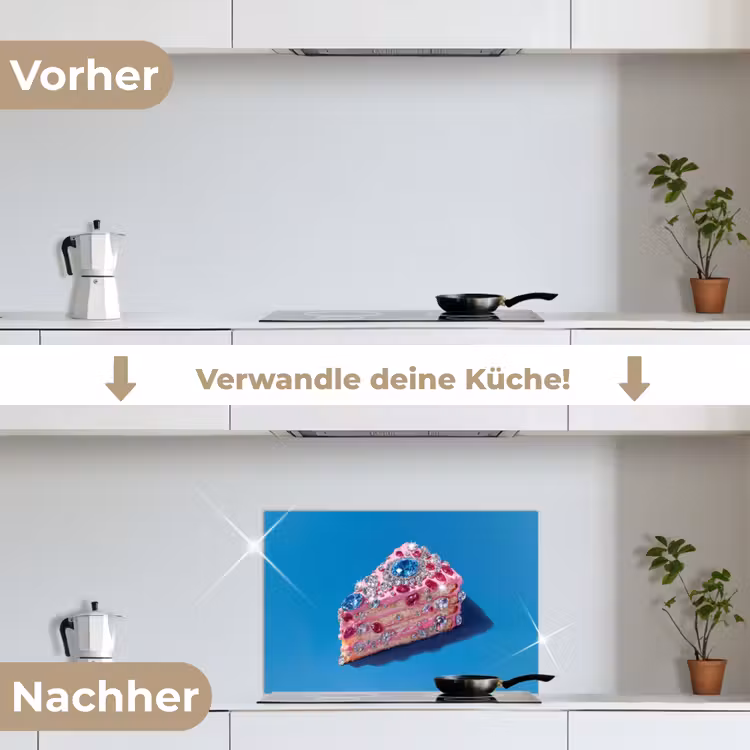 Taart - Edelstenen - Glitters - Roze keuken achterwand spatscherm klein -voor_na_DE