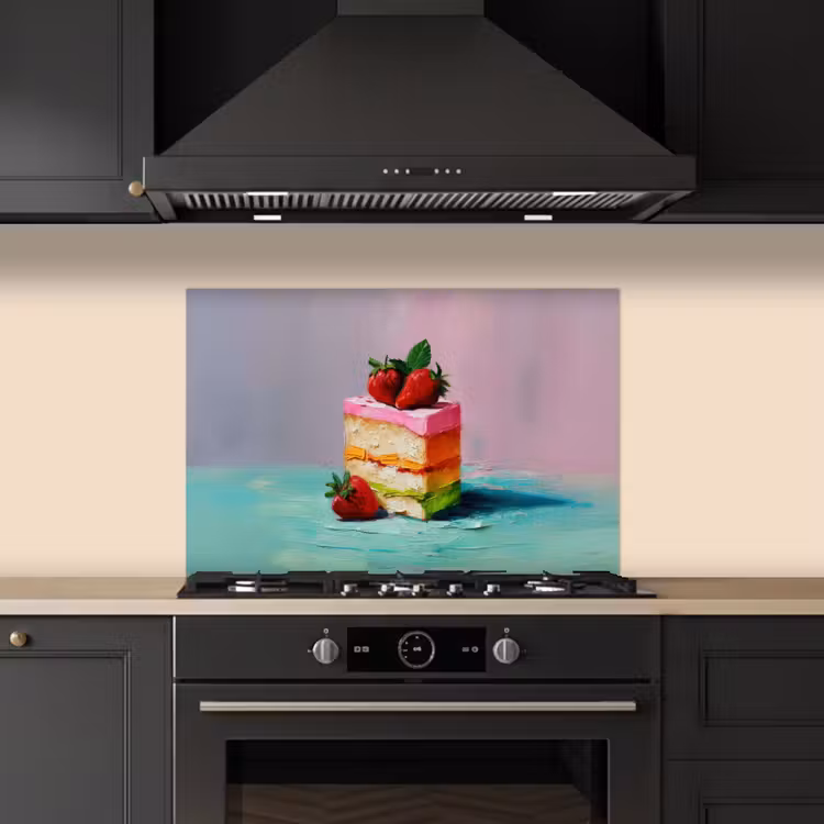 Taartje - Aardbeien - Glazuur - Kleurrijk keuken achterwand spatscherm klein -sfeer1