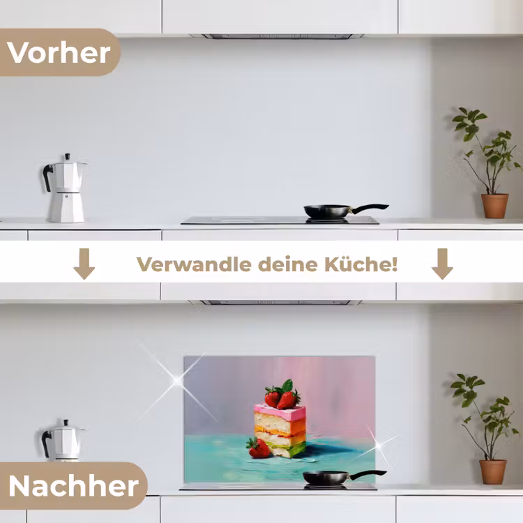 Taartje - Aardbeien - Glazuur - Kleurrijk keuken achterwand spatscherm klein -voor_na_DE