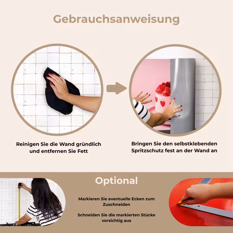 Taart - Hart - Roze keuken achterwand spatscherm klein -gebruiksaanwijzing_DE