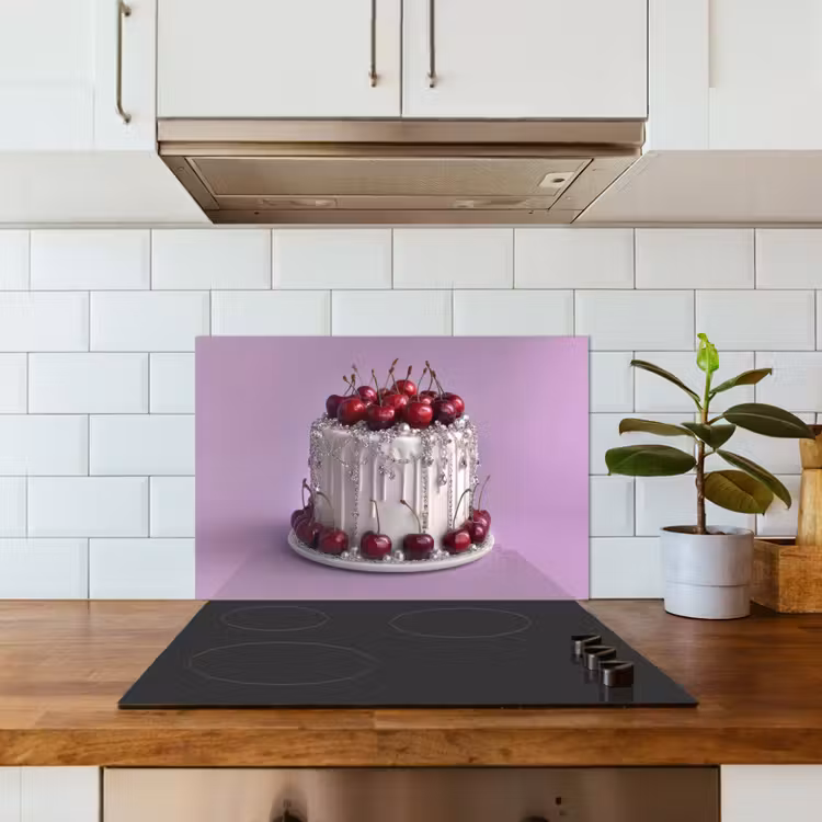Taart - Kersen - Juwelen - Rood keuken achterwand spatscherm klein -sfeer2