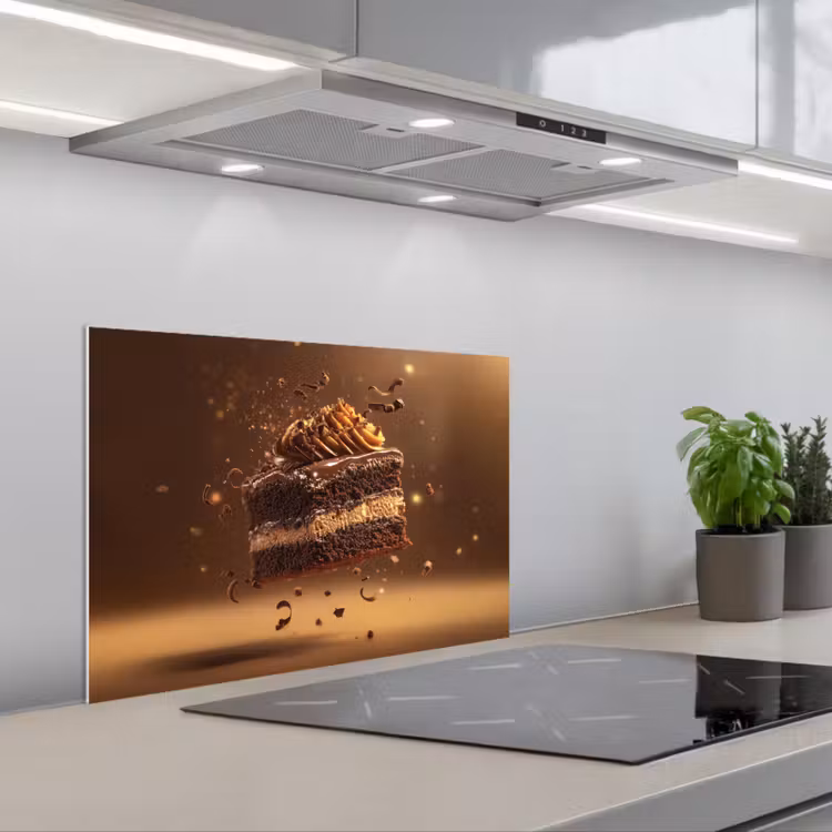 Taart - Chocolade - Eten - Brownie keuken achterwand spatscherm klein -3d_schuin