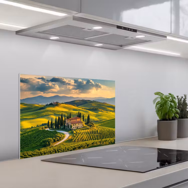 Toscane - Landschap - Wijngaarden keuken achterwand spatscherm klein -3d_schuin