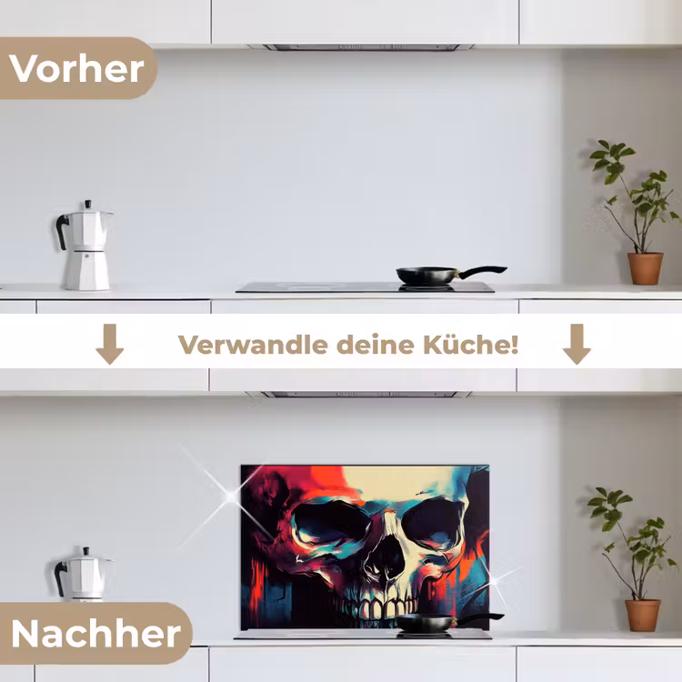 Schedel - Abstract - Rood - Blauw - Graffiti keuken achterwand spatscherm klein -voor_na_DE