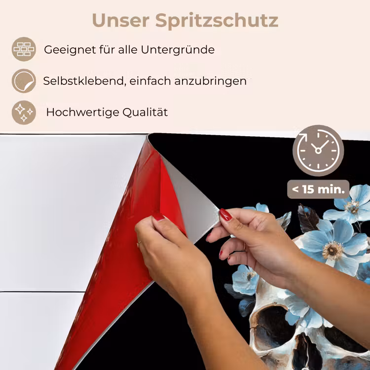 Schedel - Blauw - Bloemen - Bladeren keuken achterwand spatscherm klein -spatscherm_DE