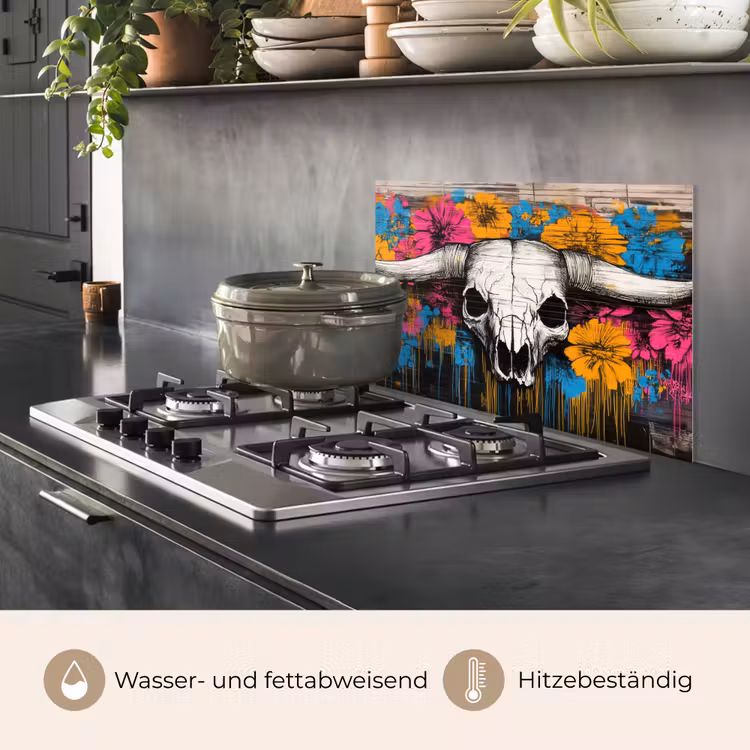 Schedel - Bloemen - Graffiti keuken achterwand spatscherm klein -usp_DE