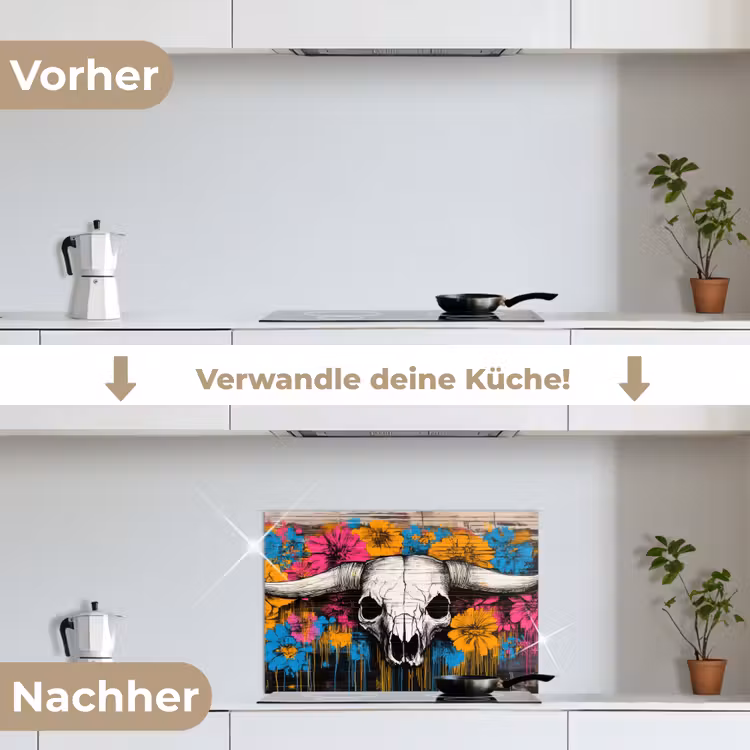Schedel - Bloemen - Graffiti keuken achterwand spatscherm klein -voor_na_DE