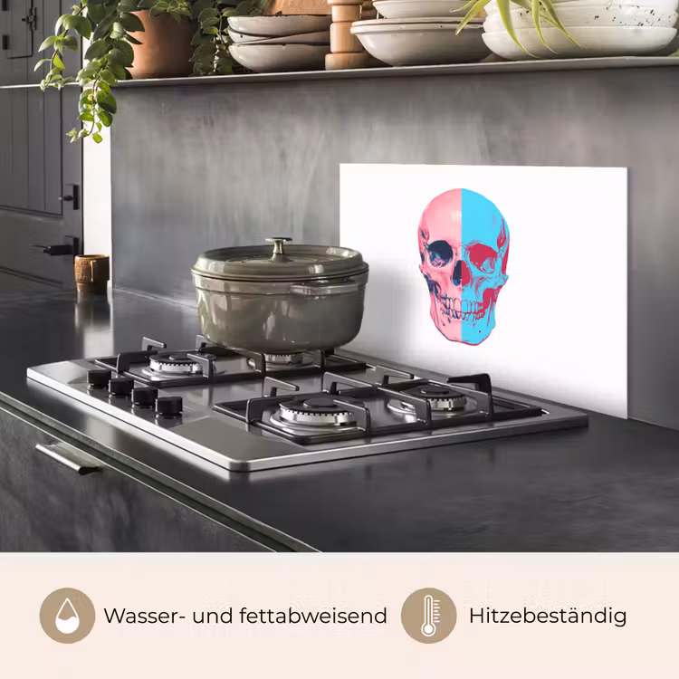 Schedel - Grafisch - Roze - Verdeeld keuken achterwand spatscherm klein -usp_DE