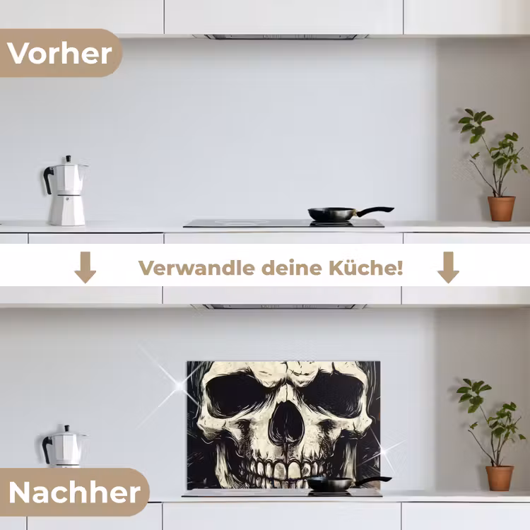 Schedel - Kettingen - Rood keuken achterwand spatscherm klein -voor_na_DE