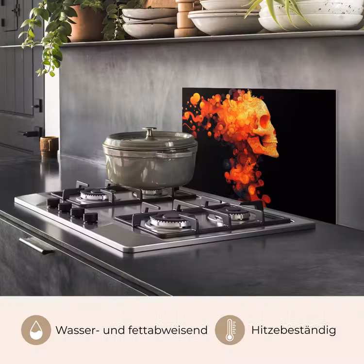 Schedel - Oranje - Zijaanzicht - Vlammen keuken achterwand spatscherm klein -usp_DE