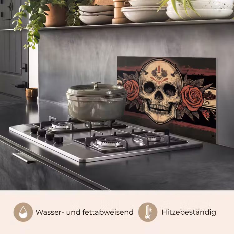 Schedel - Rozen - Gotisch keuken achterwand spatscherm klein -usp_DE