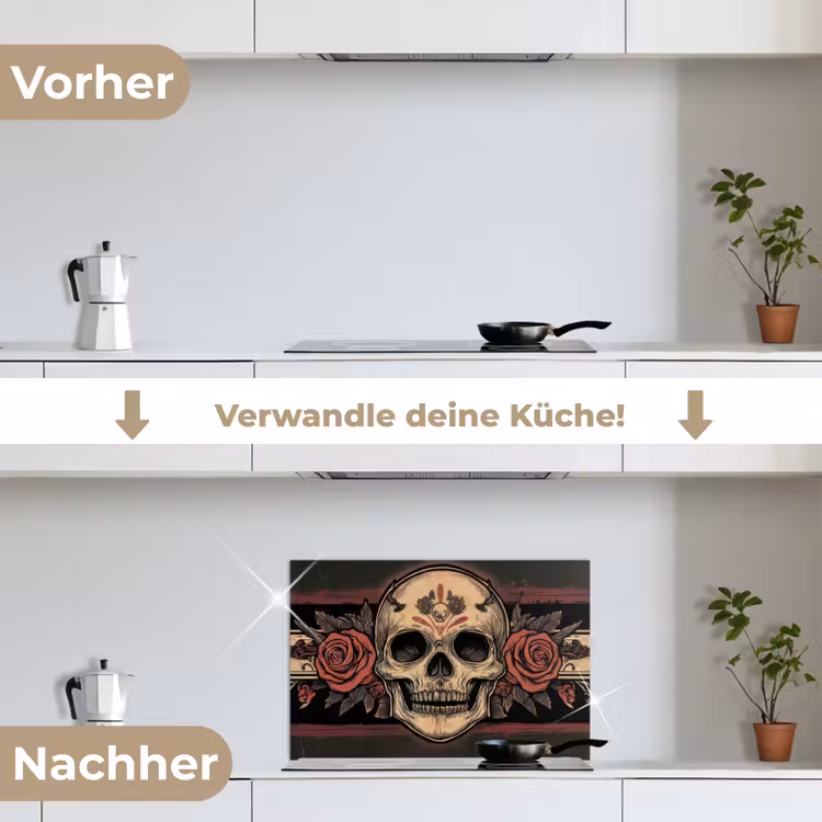Schedel - Rozen - Gotisch keuken achterwand spatscherm klein -voor_na_DE